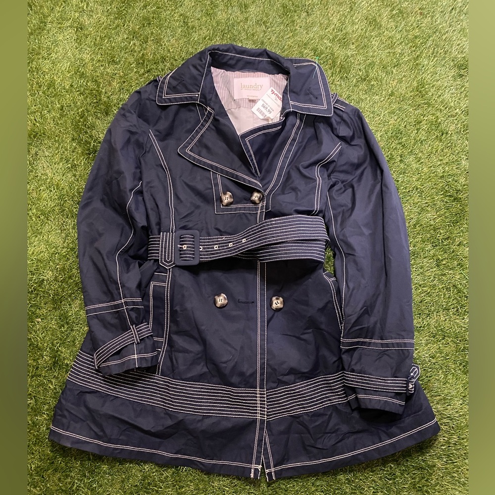 Laundry By Shelli Segal Dark Blue Trench Coat with Belt